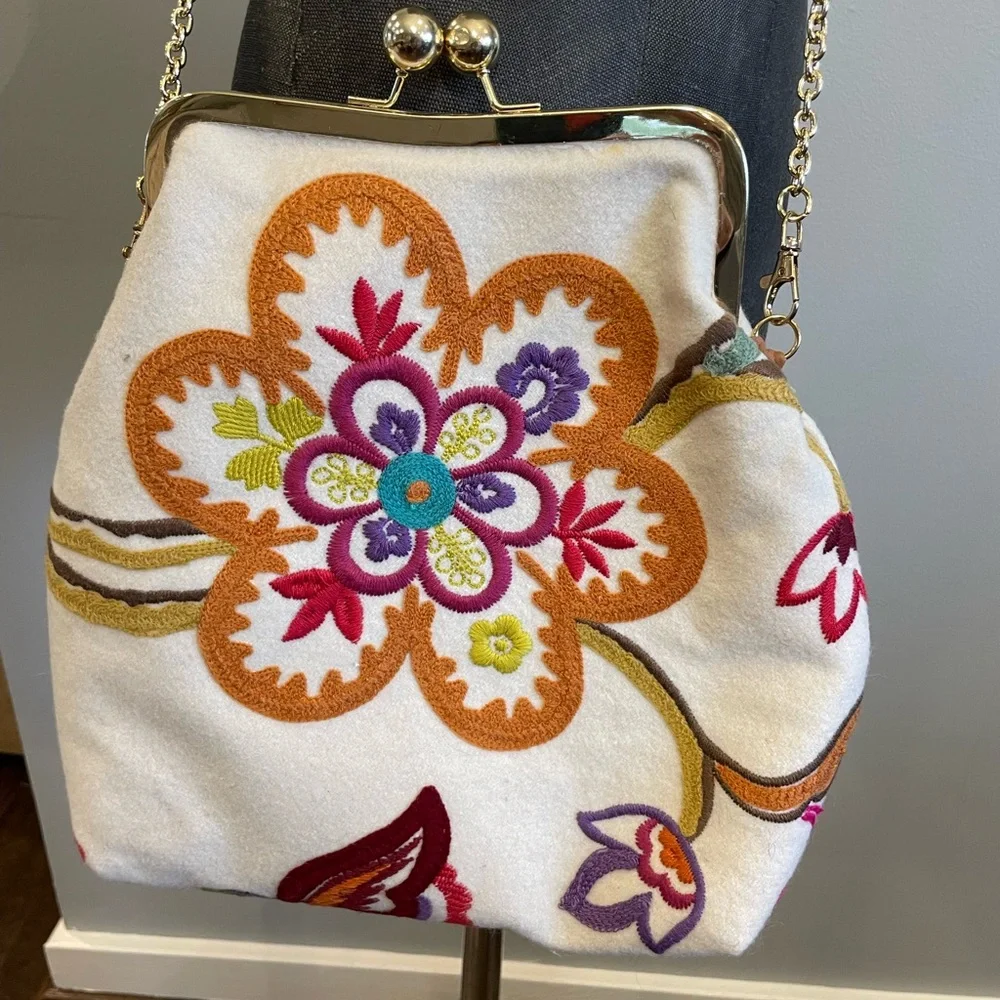 Embroidered Hippie Bohemian Crossbody Whimsical Floral Made in Italy Chain Strap